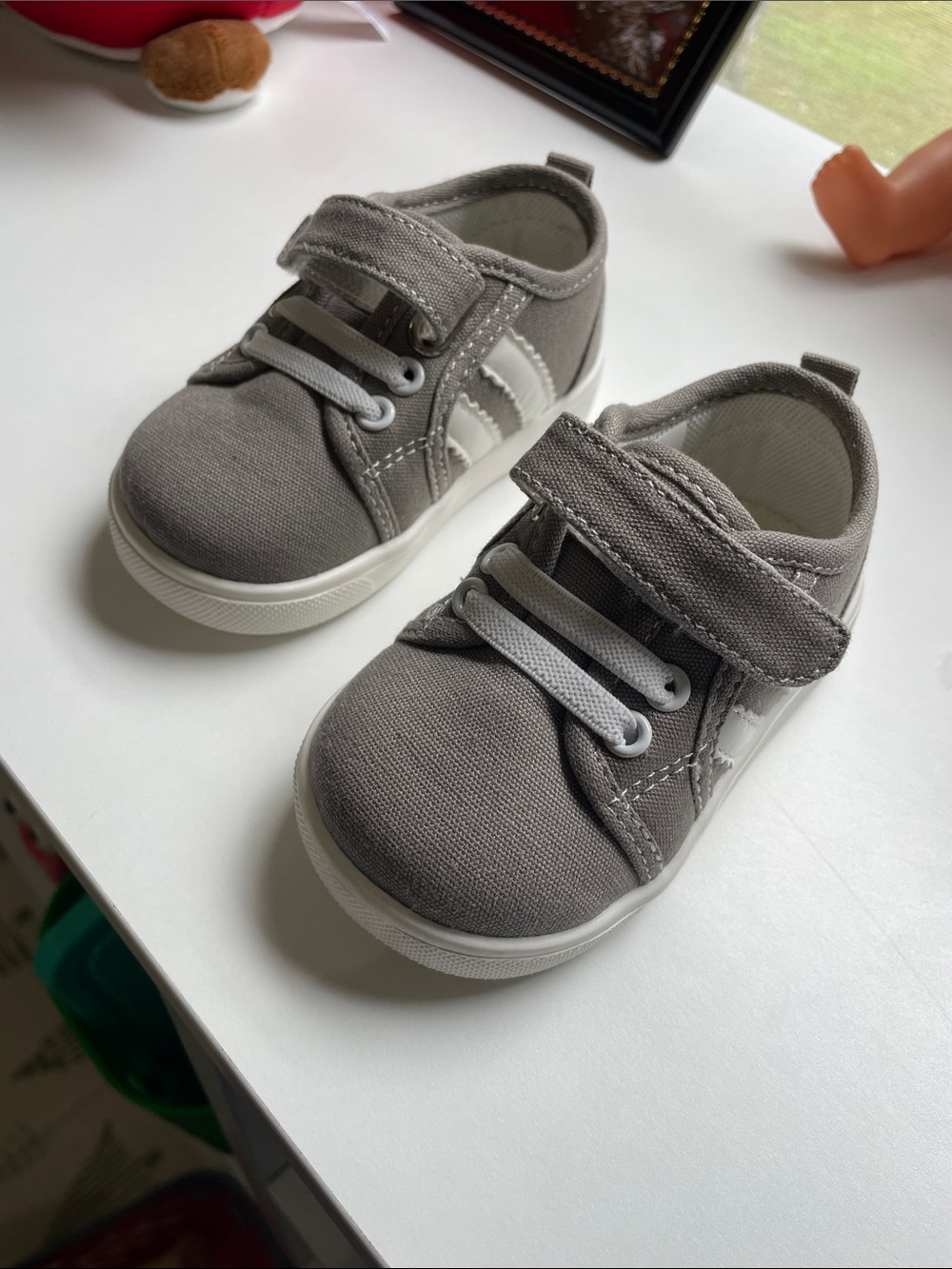 Wee Squeak Baby Gray Canvas Walkers with Hook-and-Loop Strap